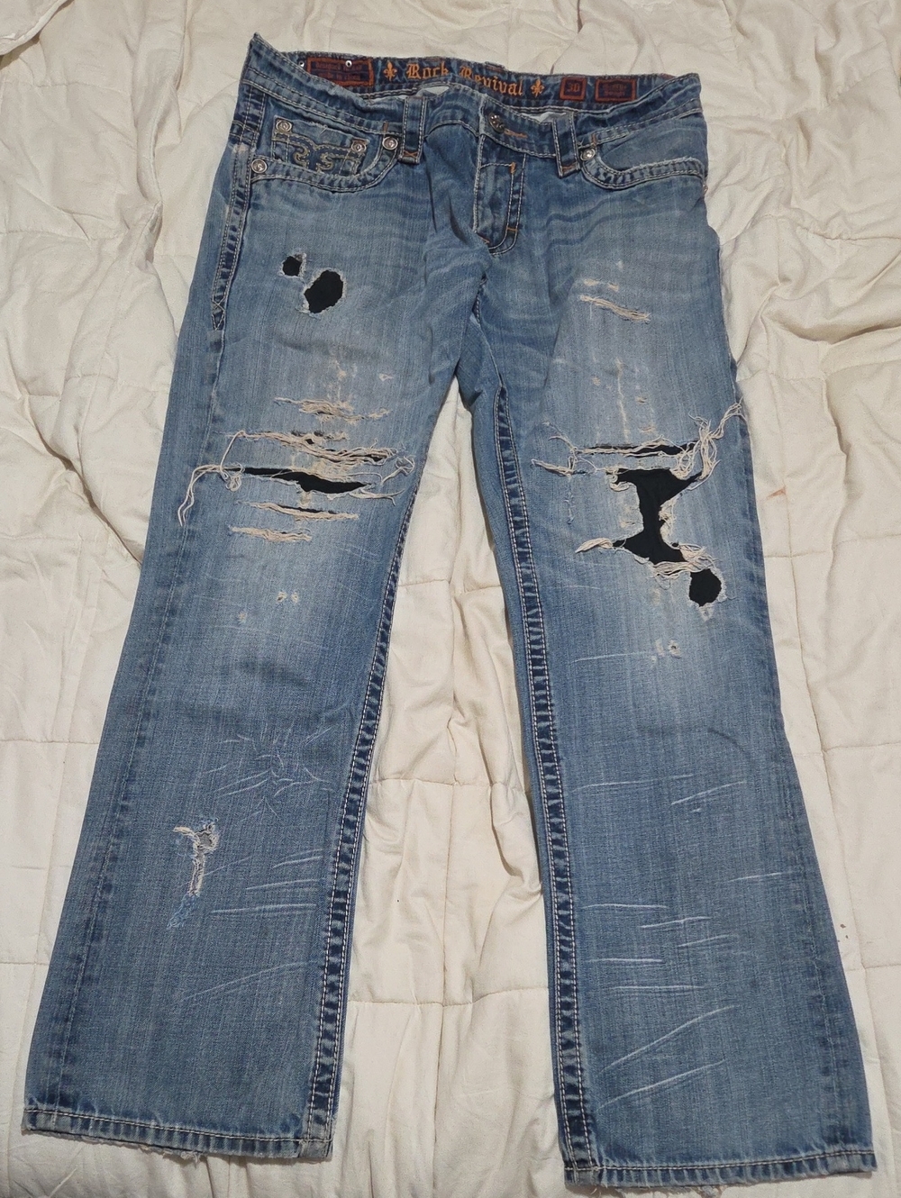 Rock Revival George Straight Men's Size 36 Distressed Denim Jeans 100% Cotton
